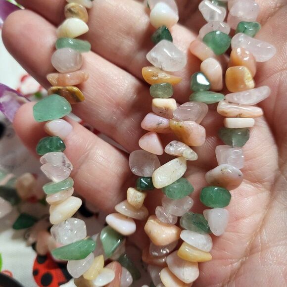 Semi-precious Multi Gemstone Chips Beaded Peace Sign Pendant Necklace - Picture 7 of 8